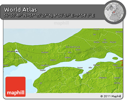Physical 3D Map of the Area around 57° 3' 8" N, 9° 25' 30" E
