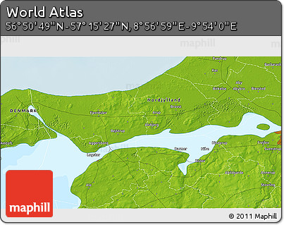 Physical 3D Map of the Area around 57° 3' 8" N, 9° 25' 30" E