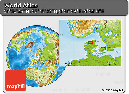 Physical Location Map of the Area around 57° 3' 8" N, 9° 25' 30" E
