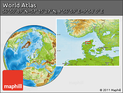 Physical Location Map of the Area around 57° 3' 8" N, 9° 25' 30" E