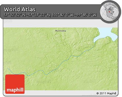 Physical 3D Map of the Area around 57° 25' 7" N, 100° 13' 29" W
