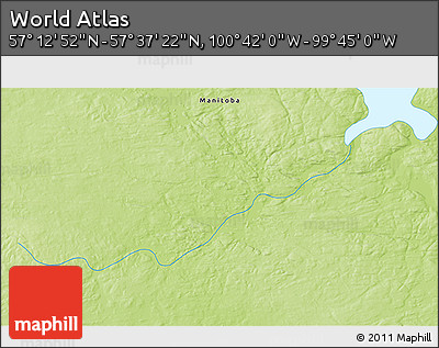 Physical 3D Map of the Area around 57° 25' 7" N, 100° 13' 29" W