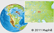 Physical Location Map of the area around 57° 25' 7" N, 100° 13' 29" W