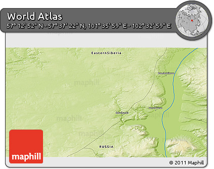 Physical 3D Map of the Area around 57° 25' 7" N, 102° 4' 29" E