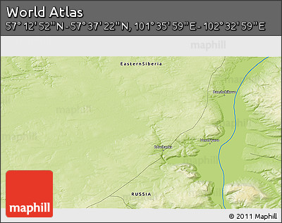 Physical 3D Map of the Area around 57° 25' 7" N, 102° 4' 29" E
