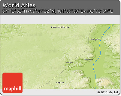 Physical 3D Map of the Area around 57° 25' 7" N, 102° 4' 29" E