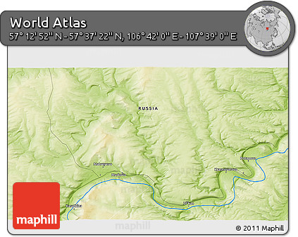 Physical 3D Map of the Area around 57° 25' 7" N, 107° 10' 30" E