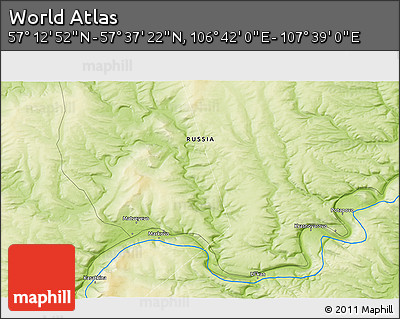 Physical 3D Map of the Area around 57° 25' 7" N, 107° 10' 30" E