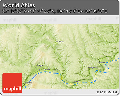 Physical 3D Map of the Area around 57° 25' 7" N, 107° 10' 30" E