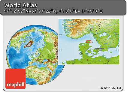 Physical Location Map of the Area around 57° 25' 7" N, 10° 16' 30" E