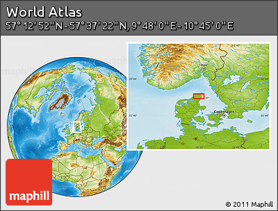Physical Location Map of the Area around 57° 25' 7" N, 10° 16' 30" E