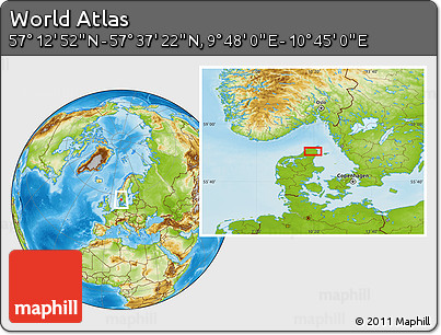 Physical Location Map of the Area around 57° 25' 7" N, 10° 16' 30" E