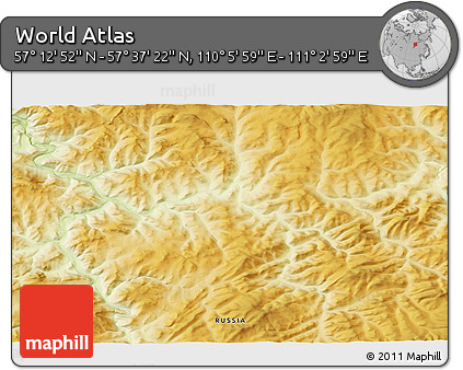 Physical 3D Map of the Area around 57° 25' 7" N, 110° 34' 29" E