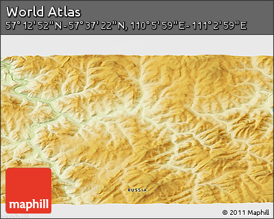 Physical 3D Map of the Area around 57° 25' 7" N, 110° 34' 29" E