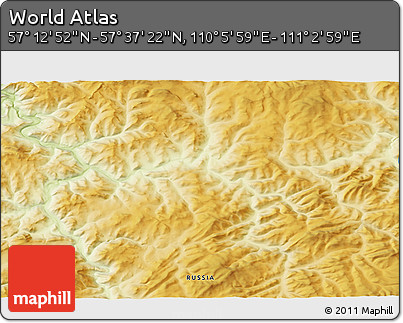 Physical 3D Map of the Area around 57° 25' 7" N, 110° 34' 29" E