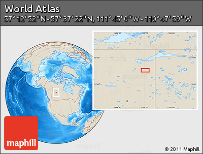 Shaded Relief Location Map of the Area around 57° 25' 7" N, 111° 16' 30" W