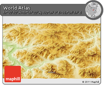 Physical 3D Map of the Area around 57° 25' 7" N, 113° 7' 30" E