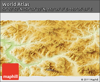 Physical 3D Map of the Area around 57° 25' 7" N, 113° 7' 30" E