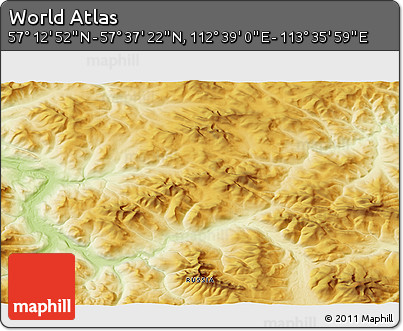 Physical 3D Map of the Area around 57° 25' 7" N, 113° 7' 30" E