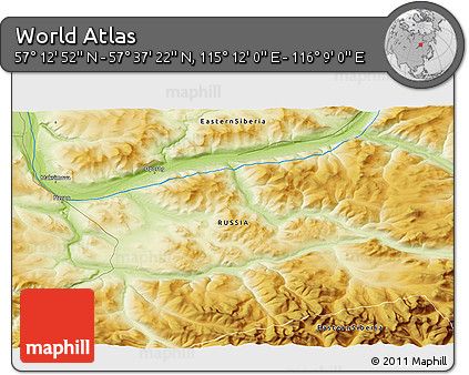 Physical 3D Map of the Area around 57° 25' 7" N, 115° 40' 30" E