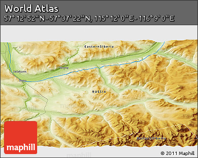 Physical 3D Map of the Area around 57° 25' 7" N, 115° 40' 30" E