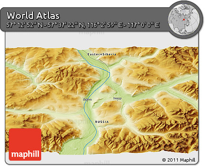 Physical 3D Map of the Area around 57° 25' 7" N, 116° 31' 30" E
