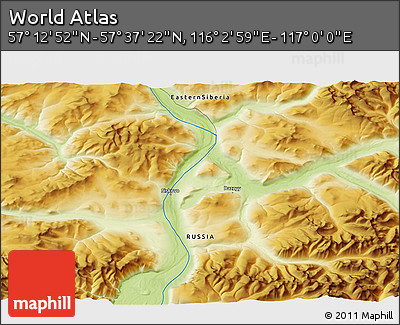 Physical 3D Map of the Area around 57° 25' 7" N, 116° 31' 30" E