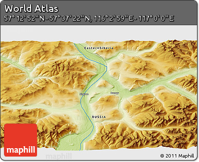 Physical 3D Map of the Area around 57° 25' 7" N, 116° 31' 30" E