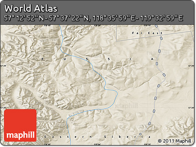 Shaded Relief Map of the Area around 57° 25' 7" N, 119° 4' 29" E