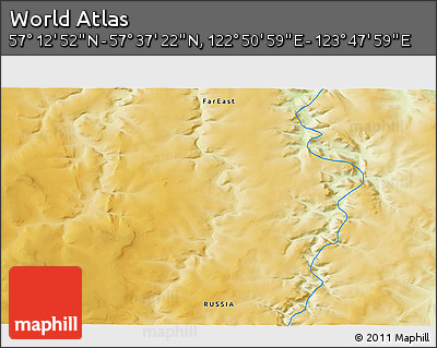 Physical 3D Map of the Area around 57° 25' 7" N, 123° 19' 29" E