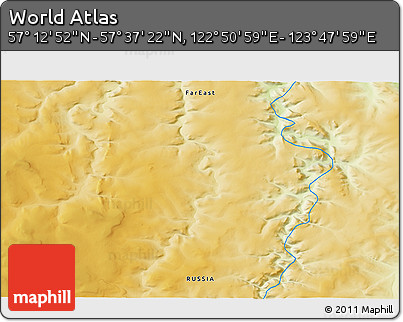 Physical 3D Map of the Area around 57° 25' 7" N, 123° 19' 29" E
