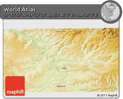 Physical 3D Map of the Area around 57° 25' 7" N, 124° 10' 30" E
