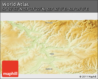 Physical 3D Map of the Area around 57° 25' 7" N, 124° 10' 30" E