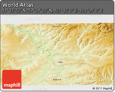Physical 3D Map of the Area around 57° 25' 7" N, 124° 10' 30" E