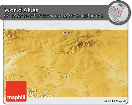 Physical 3D Map of the Area around 57° 25' 7" N, 125° 1' 30" E