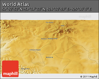 Physical 3D Map of the Area around 57° 25' 7" N, 125° 1' 30" E