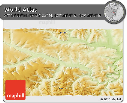 Physical 3D Map of the Area around 57° 25' 7" N, 129° 16' 30" E