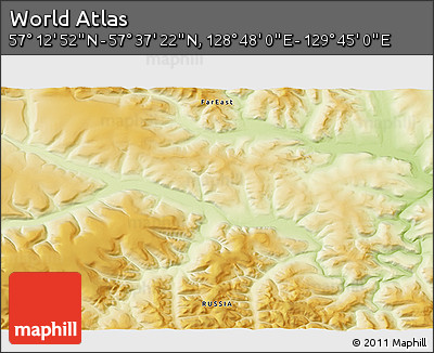 Physical 3D Map of the Area around 57° 25' 7" N, 129° 16' 30" E