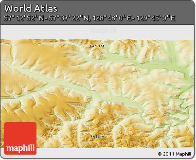 Physical 3D Map of the Area around 57° 25' 7" N, 129° 16' 30" E