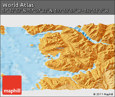 Political 3D Map of the Area around 57° 25' 7" N, 133° 22' 30" W