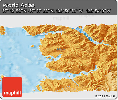 Political 3D Map of the Area around 57° 25' 7" N, 133° 22' 30" W