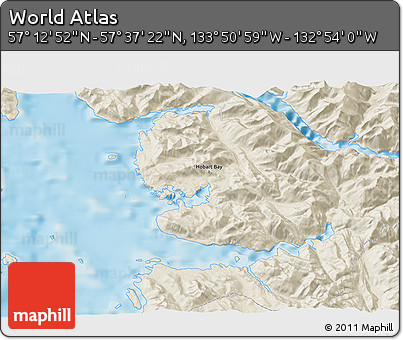 Shaded Relief 3D Map of the Area around 57° 25' 7" N, 133° 22' 30" W