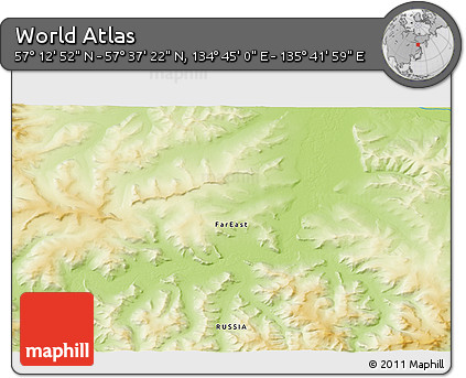 Physical 3D Map of the Area around 57° 25' 7" N, 135° 13' 29" E
