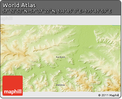 Physical 3D Map of the Area around 57° 25' 7" N, 135° 13' 29" E