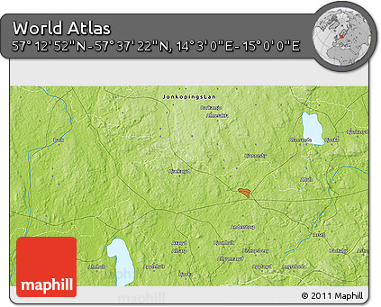 Physical 3D Map of the Area around 57° 25' 7" N, 14° 31' 30" E