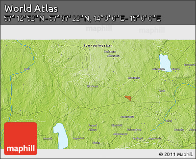 Physical 3D Map of the Area around 57° 25' 7" N, 14° 31' 30" E