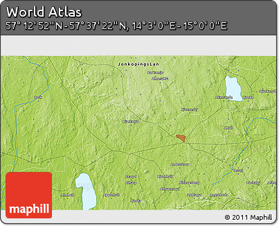Physical 3D Map of the Area around 57° 25' 7" N, 14° 31' 30" E