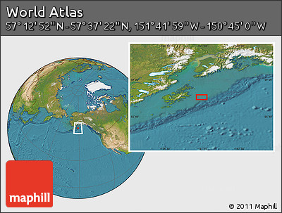 Satellite Location Map of the Area around 57° 25' 7" N, 151° 13' 29" W