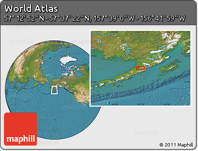 Satellite Location Map of the Area around 57° 25' 7" N, 157° 10' 30" W