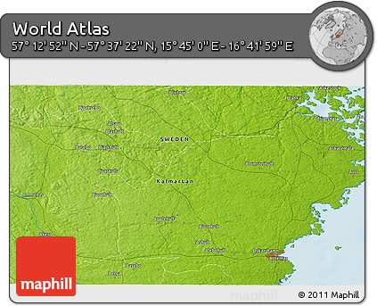 Physical 3D Map of the Area around 57° 25' 7" N, 16° 13' 30" E